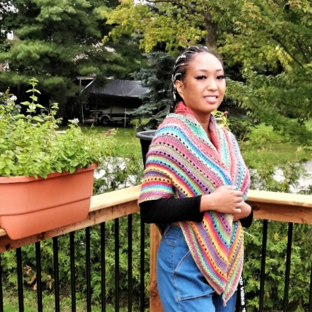 Hand knit triangular shawl multi color wooul shawl